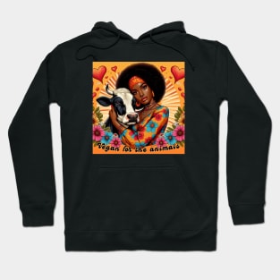 Black Vagan Woman and Cow Retro Hoodie